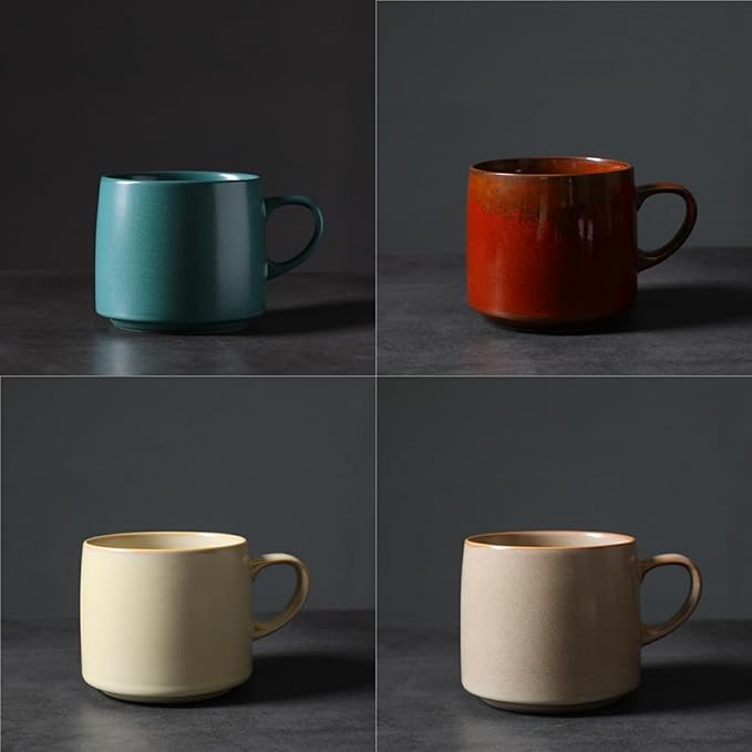 12oz Rustic Minimalist Ceramic Pottery Coffee Mug Set of 4, Lead-FreeTea Mug, Sturdy Tea cup, Handmade stoneware mugs for Tea Latte Milk for office and home