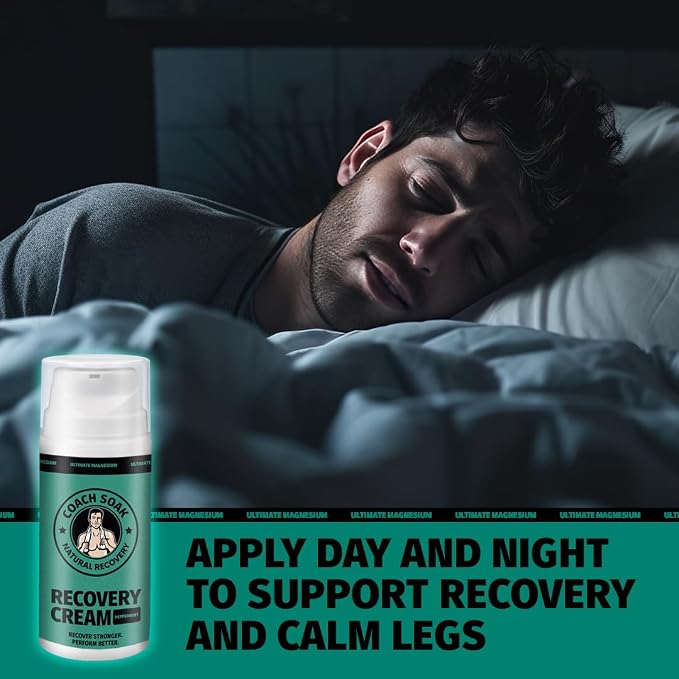Coach Soak Magnesium Lotion with MSM & Menthol, Cooling Menthol 3.4 oz | Magnesium Chloride Non-Greasy Alternative to Epsom Salt Lotion and Cream - Apply Before Sleep for Feet, Leg Cramps & Body