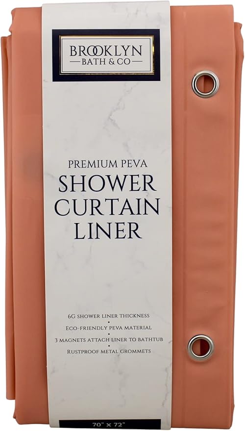 Dependable Industries inc. Essentials Premium 6 Guage PEVA Shower Curtain Liner - PVC Free Magnetized Bottom Odorless with Rustproof Grommets (Peach)
