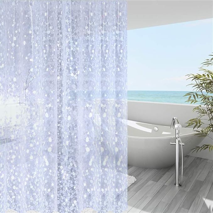 Shower Curtain Liner 36x72 Inch, 3D EVA Translucent Heavy Duty Plastic Shower Curtain Sets for Bathroom, Pebble Print, Vinyl, Stall Size