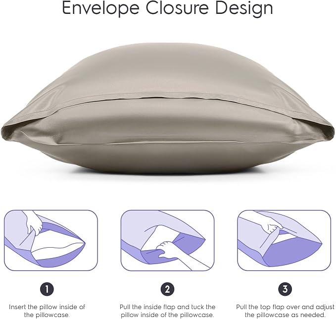 TAFTS 22mm 100% Pure Mulberry 6A Silk Pillowcase for Hair & Skin with Envelope Closure, No Zipper, Cooling, Natural, Organic, Double Sided Pillow Case (Taupe, King 20"x36", 22 Momme 1pc)
