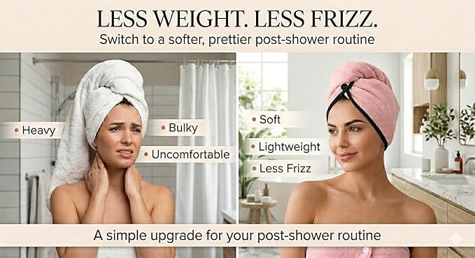 Luxury Microfiber Hair Towel Wrap for Women – Quick Dry, Anti-Frizz, Lightweight, Soft Hair Turban for Wet Hair (Pink)