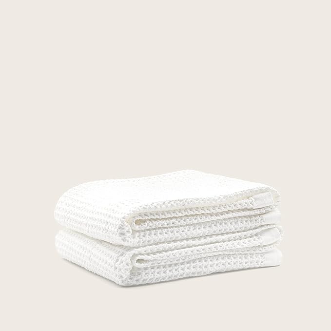 Italic Sedona Waffle Bath Towels, 410 GSM 100% Cotton, Set of 2, Soft, Quick-Drying & Lightweight Waffle Weave Towels, White
