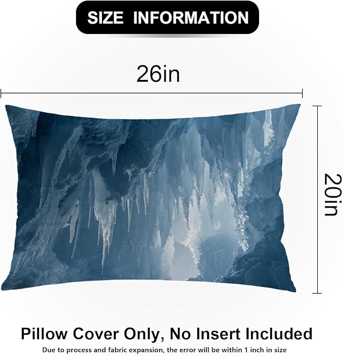 Shrahala Icicles Stalagmites Ice Cave Pillowcases, Icicles and Stalagmites in Cave Lumbar Pillow Cover Blended Double-Sided No Inserts for Bedroom Sofa Living Room Set of 2 (26 x 20 in)