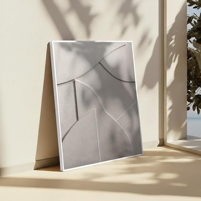 Monem Art Minimalist White Geometric Texture Print - Abstract Scandinavian Wall Art Poster - Wall Decor for Living Room, Bedroom or Office - 18x24 White Framed CANVAS Wall Art by Mareike Bohmer