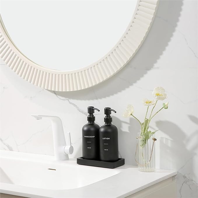 Liquid Dispenser Soap Dispenser Set Glass with Stainless Steel Pump Countertop Soap Bottle(Black Pump+Black Bottle)