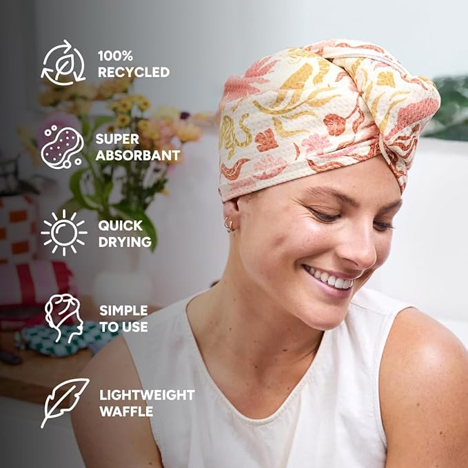 Dock & Bay Turban Hair Towel - for Home & The Beach - Super Absorbent, Quick Dry - Tiger Palm