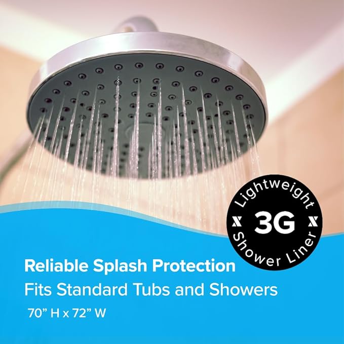 SlipX Solutions Protected Shower Curtain Liner, 3G Lightweight, 70"x72", Clear