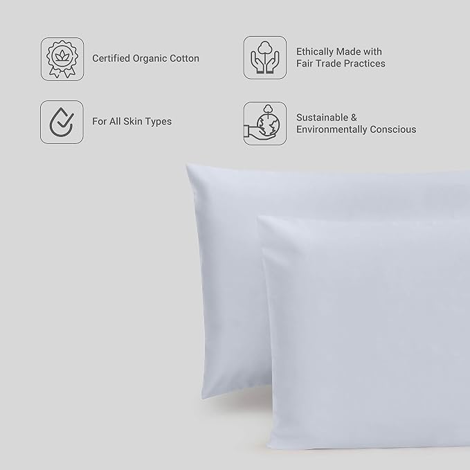 Fabdreams 100% Organic Cotton Queen Pillow Case Set | Standard Size Pillow Case Set | 400 Thread Count | GOTS Certified | Long Staple Cotton | Soft Silky Shiny | 20" x 30" | White