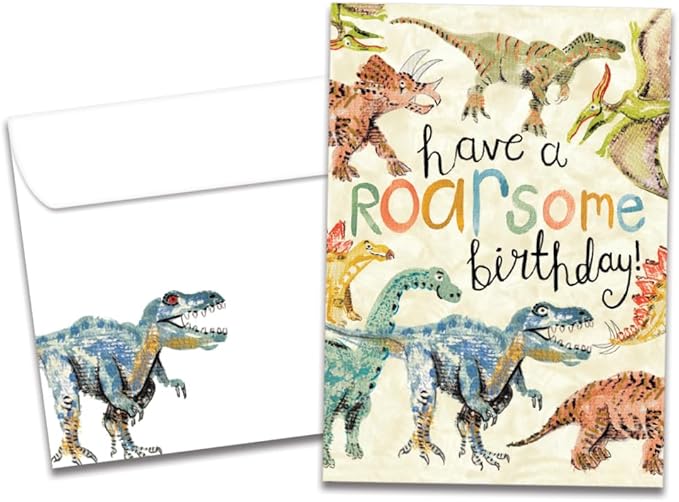 Tree-Free Greetings - Birthday Card - Artful Designs - 1 Greeting Card + Matching Envelope - Made in USA - 100% Recycled Paper - 5 x 7 - Roarsome Dinosaurs (GO69957)