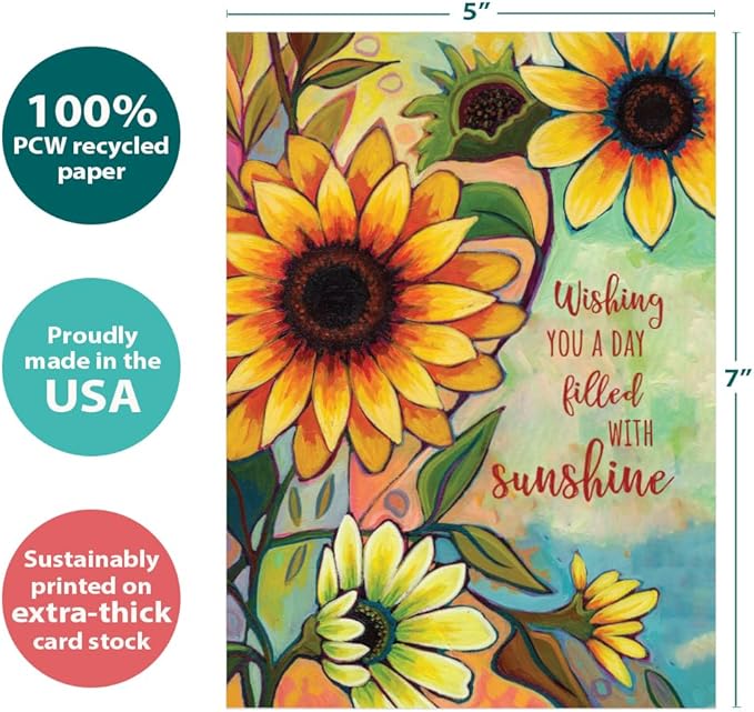 Tree-Free Greetings - Birthday Cards - Artful Designs - 1 Card + Matching Envelope - Made in USA - 100% Recycled Paper - 5"x7" - Thankful Sunshine (GO65462)