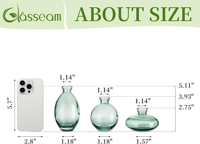 Small Glass Bud Vase for Centerpieces, 6Pcs/2Sets Green Modern Small Mini Flowers Vases Short Minimalist Aesthetic Vintage Cute Handmade Tiny Wedding Table Centerpiece for Single Flower Rose