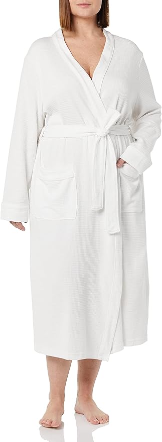 Amazon Essentials Women's Lightweight Waffle Full-Length Bath Robe with Pockets (Available in Plus Size)