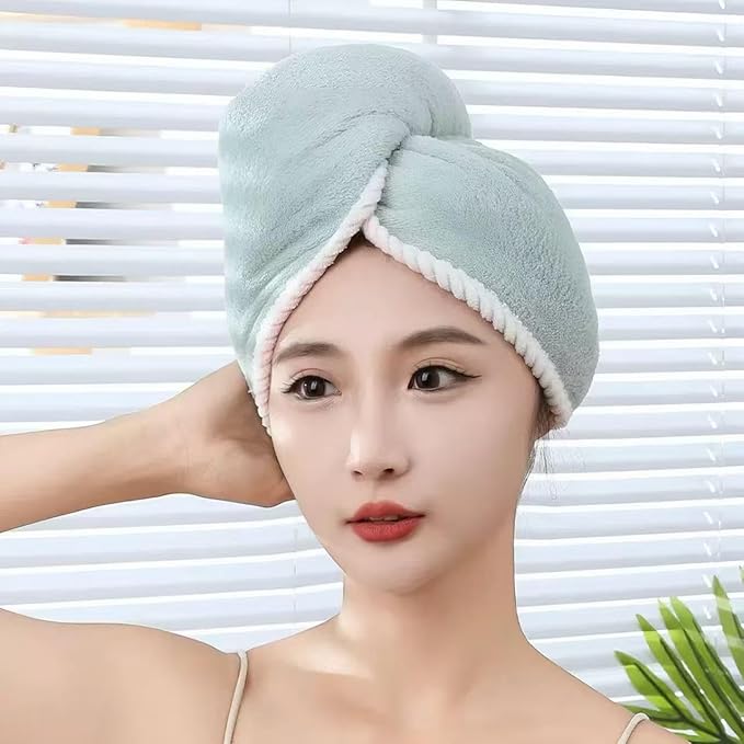 Microfiber Hair Towel, Hair Towel wrap for Women,Hair wrap Towels,Hair Turbans for Women Wet Hair, wrap for Kids (Pink and Green) 1pcs