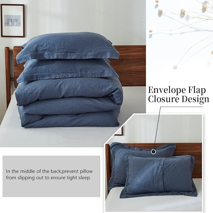100% French Linen Pillow Shams Basic Style - Pack of 2 - Washed Solid Color Natural Flax Soft Breathable - Classic Blue, 20'' x 36''