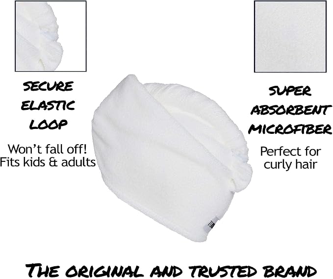 Turbie Twist 2-Pack Microfiber Hair Towel for Beauty, Travel, Gifting - Hair Wrap Turban for Straight, Wavy & Curly Hair - Premium Personal Care - White & White