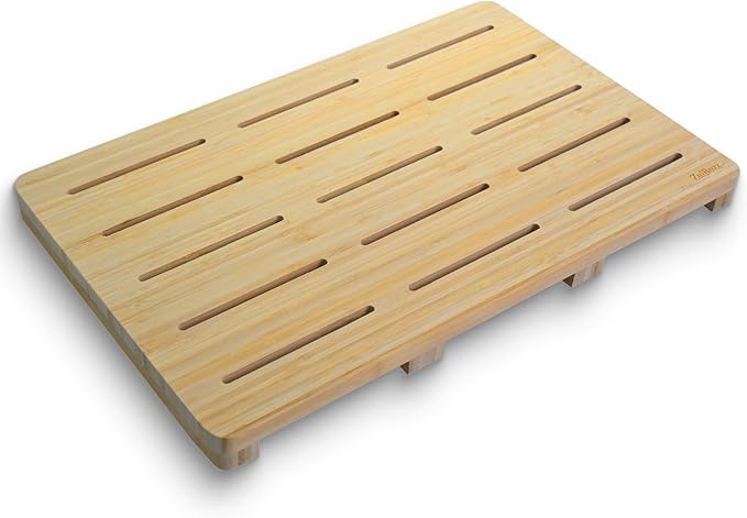 Bamboo Shower Mat 26.5 x 17.5 x 1.7, Solid Slatted Wooden Bath Mat, No Coating, One-Piece Design, Non-Slip Surface for Bathroom, Spa, Indoor Entryway, Available in 3 Sizes