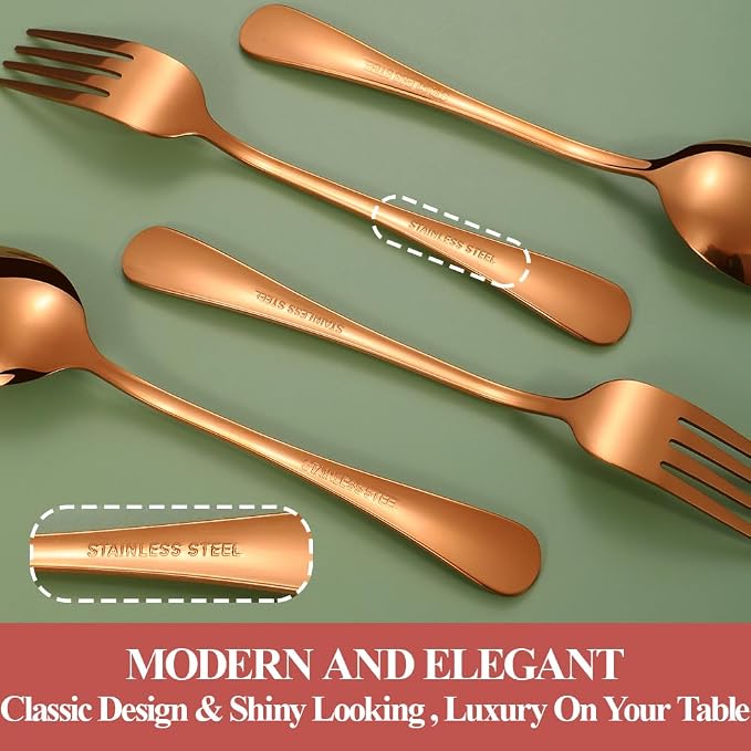 50 Pcs Rose Gold Silverware Set for 10, Food Grade Stainless Steel Flatware Set, Eating Utensils Sets Include Fork/Knife/Spoon, Reusable Cutlery Set for Home Kitchen, Dishwasher Safe, Round Edge