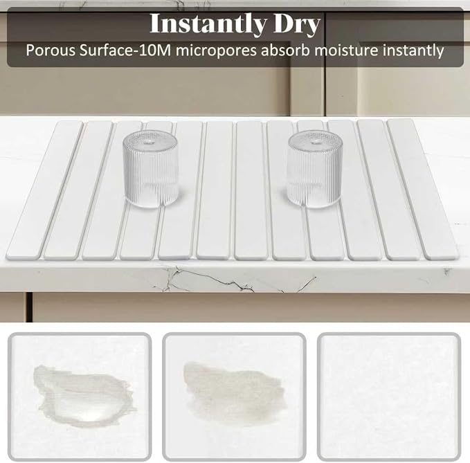 Stone Dish Drying Mats for Kitchen Counter, 28"(L)×16"(W), Fast Drying Collapsible Dish Drying Mat, Eco-Friendly Absorbent Diatomaceous Earth Mats for Dishes Bottles, Match Any Countertop