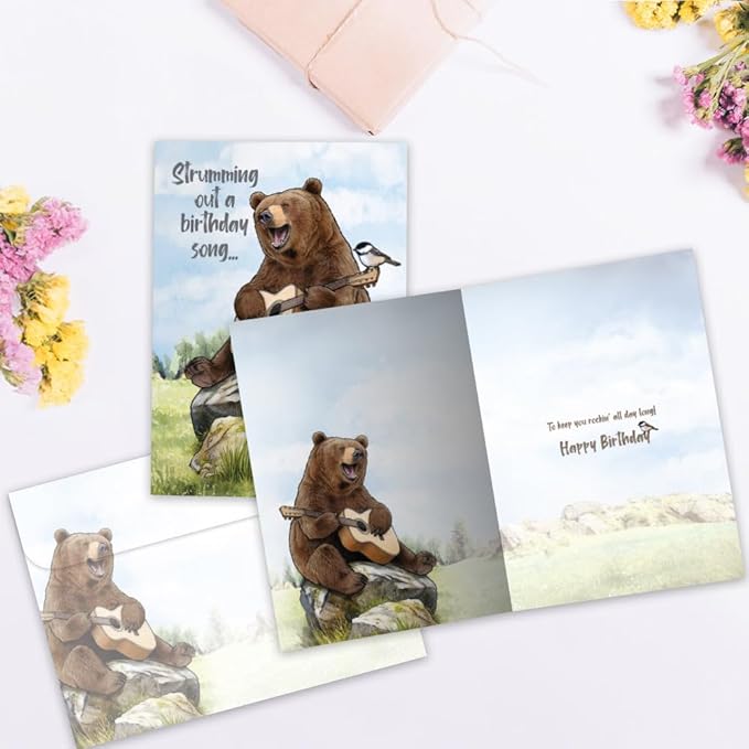 Tree-Free Greetings Bear Guitar Birthday Card - 1 Recycled 5x7 Card & Matching Envelope, Thick Cardstock, Made in USA - Hilariously Joyful Song