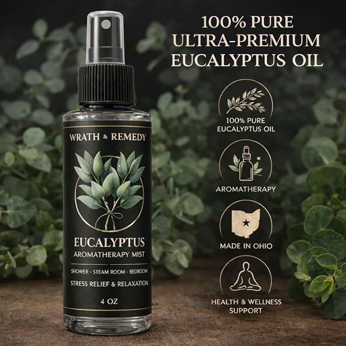 Eucalyptus Shower Spray Aromatherapy — 700+ Sprays, USDA Organic 100% Pure Eucalyptus Essential Oil Spray Mist for Spa Shower, Steam, Sauna & Linen Bedsheet – Premium & Travel Size (4 oz, Made in USA)