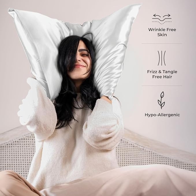 Pure Organic Silk Pillowcase Certified Organic 100% Pure Mulberry Silk Pillowcase 25 Momme Pillowcase (Ivory, Standard (Pack of 1)