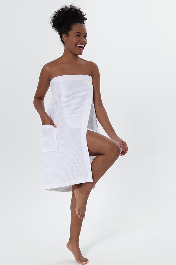 SEYANTE Women's Organic Waffle Spa Wrap, GOTS Certified 100% Turkish Cotton, Lightweight Bath Towel Wrap Adjustable Closure