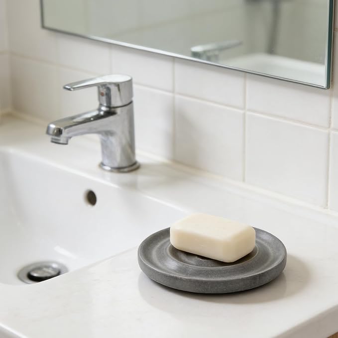 Diatomite Soap Dish Holder, Stone Bath Dish, Quick Dry Stone Bar Holder, Fast Drying Soap Saver, Diatomaceous Earth Tray for Sponge Organizer (Dark Grey)