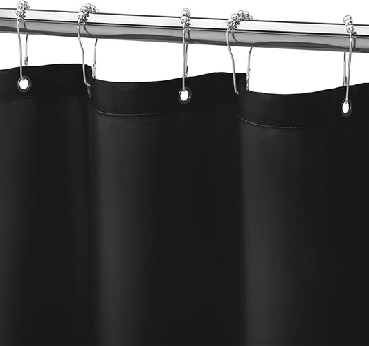 Gibelle Black Fabric Shower Curtain or Liner, 72x72 Waterproof Shower Curtain Liner for Bathroom with Metal Grommets, Soft Cloth & Hotel Quality, Machine Washable