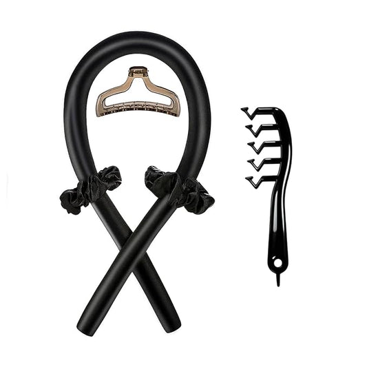 Silk Heatless Curling Set -Heatless Curls Overnight with Hair Rollers and Hair Curlers to Sleep In to Achieve Hair Rollers for Blowout Look Long Hair-Gift (Black Suit)