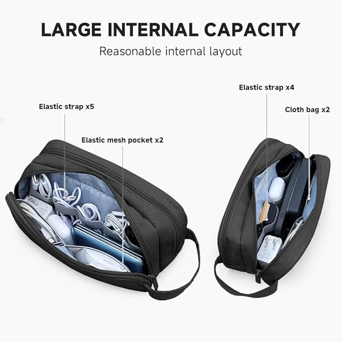 Teskyer Cable Organizer Bag, Travel Electronics Accessories Organiser, Protable Tech Pouch for Phone Chargers, Cables, Flash Drive, Power Bank, Hard Drive, Black, 23.5 x 12 x 9 cm, Double-Layer Cable