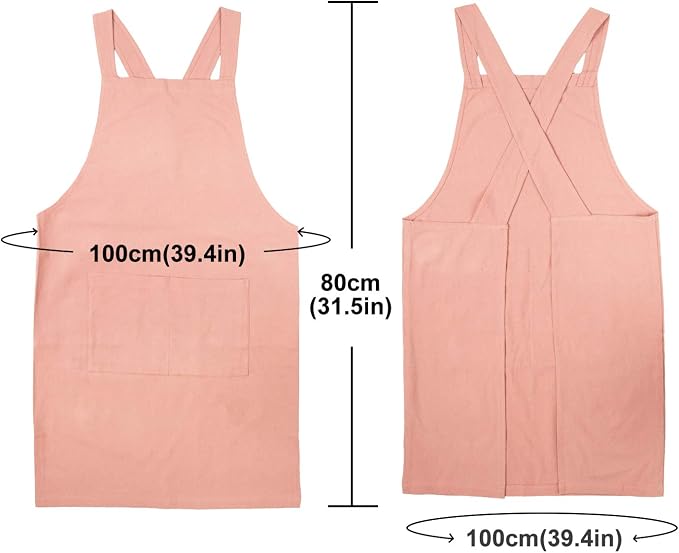 ELEZAY Aprons for Women with Pockets Plus Size Comfort Cross Back No Tie Cotton Linen Apron Pinafore