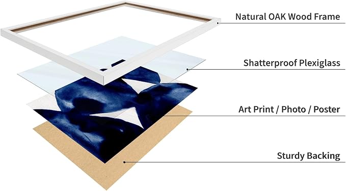 Monem Art Indigo Abstract Watercolor Painting Print - Minimalist Modern Art Poster - Wall Decor for Living Room, Bedroom or Office - 16x20 White Framed Wall Art by Mareike Bohmer