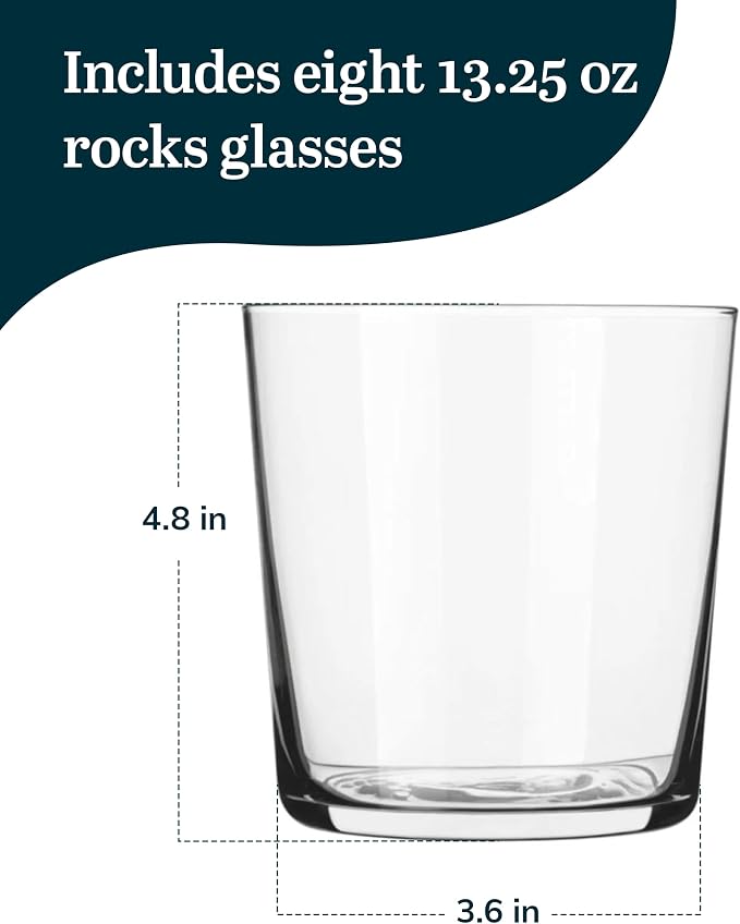 Libbey Café Rocks Glasses Set of 8, Dishwasher Safe Modern Cocktail Glasses, Versatile Bar Glassware Set for Casual Gatherings, Dinner Parties