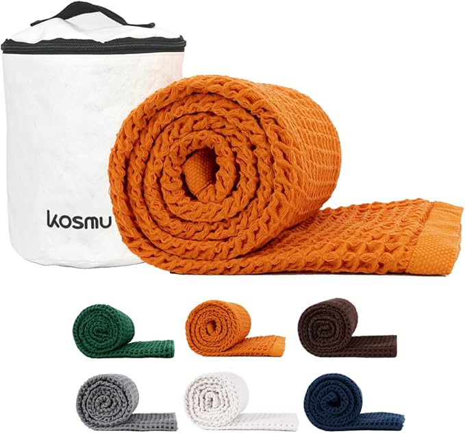 Luxury Organic Japanese Cotton Waffle Bath Towel | Thick, Absorbent, Quick Dry Bathroom Towels for Shower, Sauna, Onsen| Hotel & Spa Quality, Gift-Ready (Coral Orange, Bath Sheet, 67" x 34")