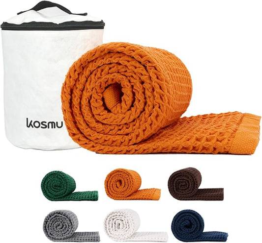 Luxury Organic Japanese Cotton Waffle Bath Towel | Thick, Absorbent, Quick Dry Bathroom Towels for Shower, Sauna, Onsen| Hotel & Spa Quality, Gift-Ready (Coral Orange, Bath Towel, 55" x 34")