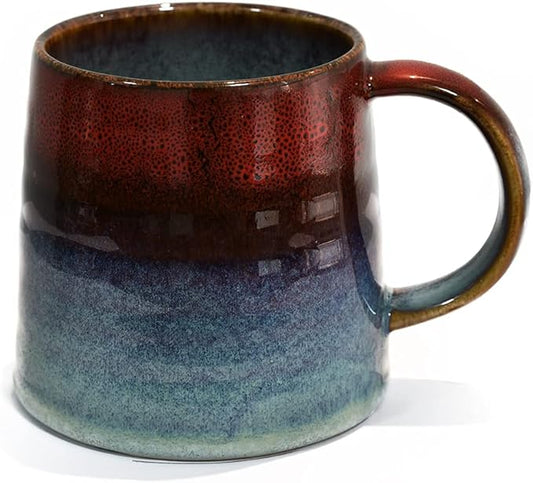 Large Ceramic Coffee Mug, Pottery Mug,Tea Cup for Office and Home,Handmade Pottery Coffee Mugs,16.5 Oz,Dishwasher and Microwave Safe,kiln altered glaze craft (Red)