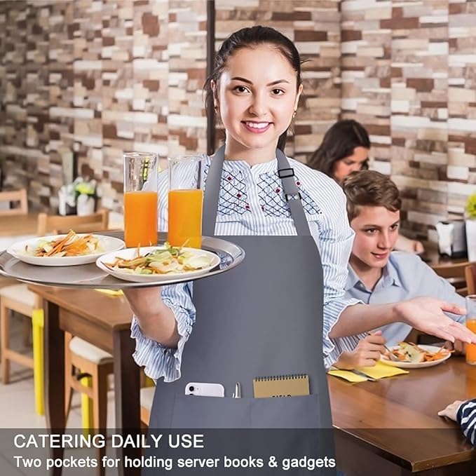 Jubatus 2 Pack 100% Cotton Aprons with 2 Pockets Cooking Chef Kitchen Adjustable Bib Apron for Women Men, Gray