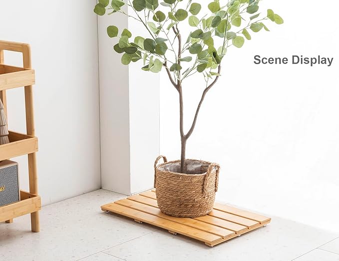 Bamboo Shower Bath Mat for Bathroom, Non-Slip Bamboo Wood Bathroom Mats for Inside or Outside (19.7 x 12.2 inches)