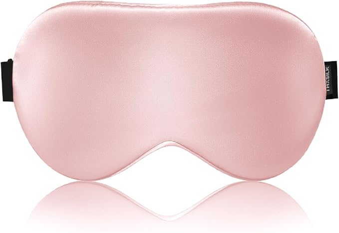 THXSILK Sleep Mask 100% 19 Momme Pure Mulberry Silk Super Smooth Cooling Sleep Eye Mask Blackout for Women/Man/Kids Eye Cover with Wide Head Strap Good Night Sleep Comfortable Travel Nap Charming Pink