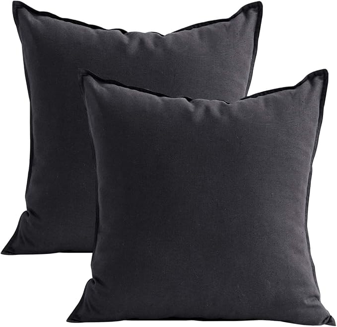 Jeanerlor Set of 2 20"x20" Pillowcase Dark Grey Cousion Cover Natural Cotton Linen with Unique Design to Embellish House/Study Room/Office/Students Dormitory 50 x 50cm