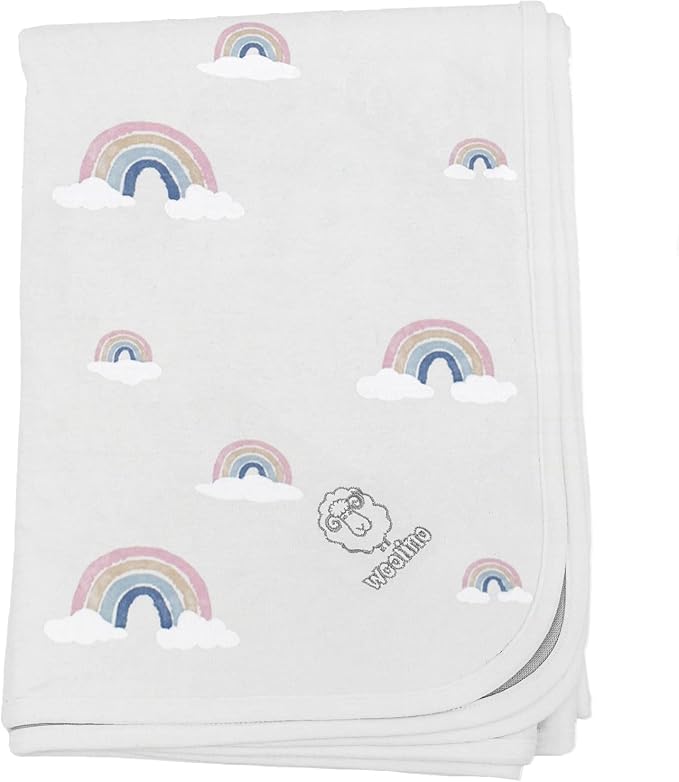 Woolino Toddler Blanket - Merino Wool and Organic Cotton Baby Blanket for Girls and Boys - 4 Season - 52.5” x 40” - Rainbow