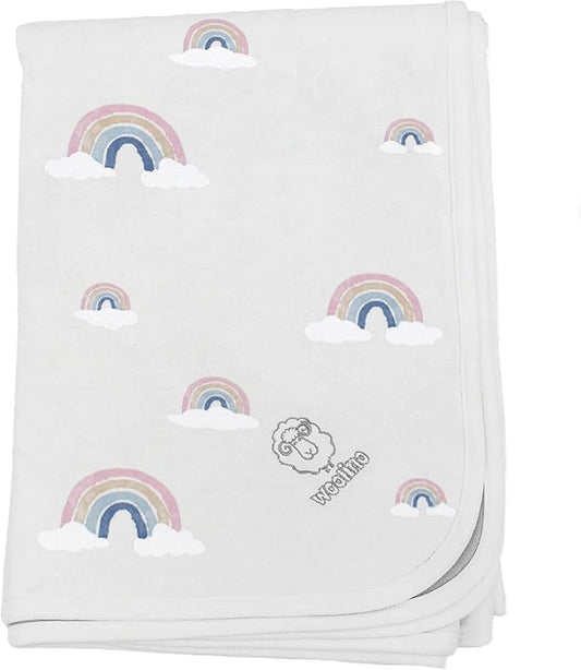 Woolino Toddler Blanket - Merino Wool and Organic Cotton Baby Blanket for Girls and Boys - 4 Season - 52.5” x 40” - Rainbow