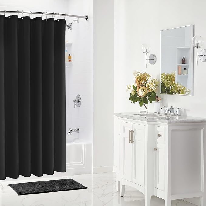 Gibelle Long Shower Curtain Liner 72 x 78 Inches, Black Shower Curtain Liner, Washable Waterproof Fabric Bathroom Shower Curtain