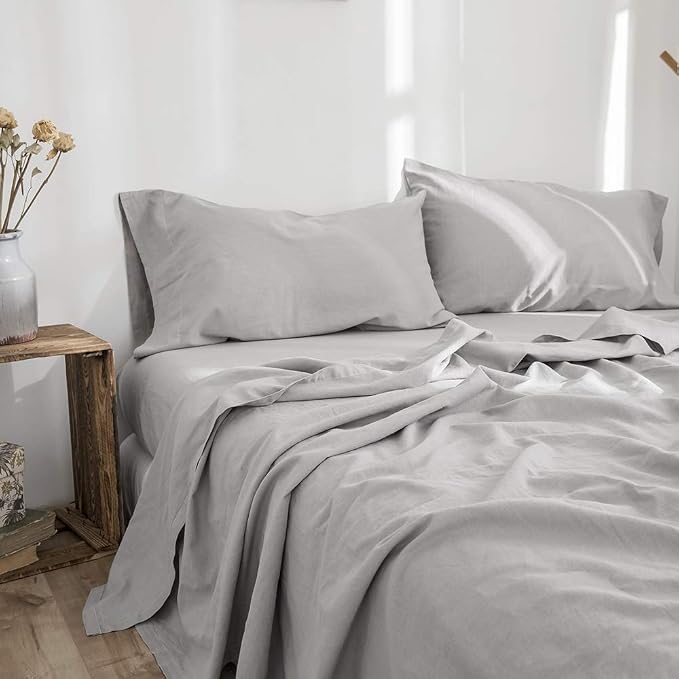 Simple&Opulence Linen Pillowcases 1 Pair Basic Style 55% Euro Linen 45% Cotton Blend Solid Color Flax Shams Set of 2, Standard Queen Size 20"x30", Grey