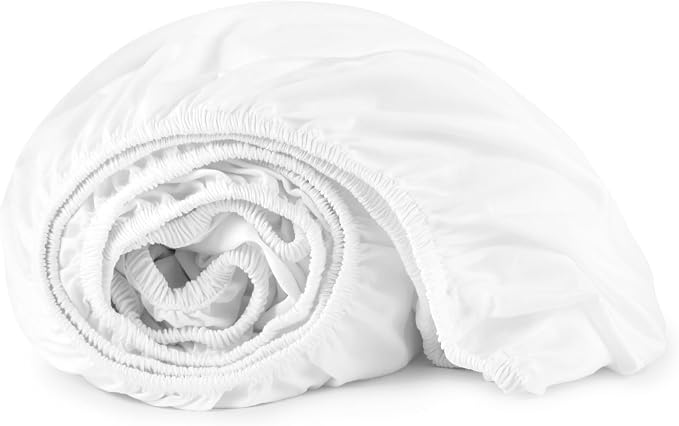 Organic Queen Fitted Sheet Only Deep Pocket - 100% Organic Cotton Sheets with Breathable 300 Thread Count Sateen Weave GOTS & Fairtrade Certified - Soft Fitted Bed Sheets Only (White, Queen)