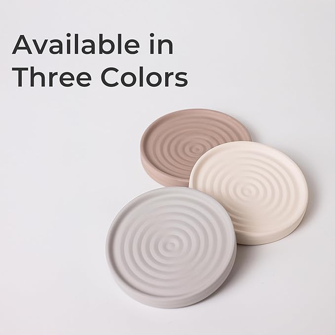 Selegna Diatomite Round Soap Dish & Soap Holder, Quick-Dry Drying Stone Bar Soap Tray with Ripple Pattern, Water-Absorbing Diatomaceous Earth Vanity Tray for Bathroom & Kitchen Countertop