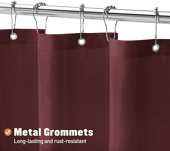 MitoVilla Long Fabric Shower Curtain Liner, Soft & Lightweight Shower Curtain Liner for Hotel, Machine Washable, Waterproof, 72x78 Inch, Burgundy
