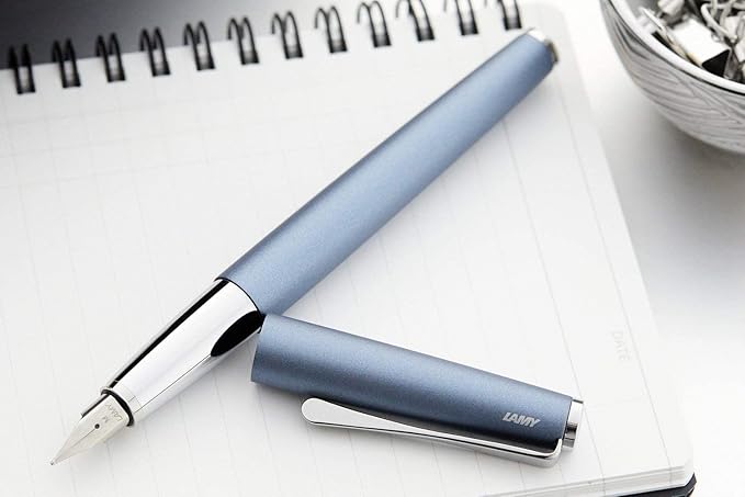 LAMY Studio Fountain Pen 066 – Timeless Fountain Pen in Glacier Colour Stainless Steel and Propeller-shaped Clip – Nib Size F