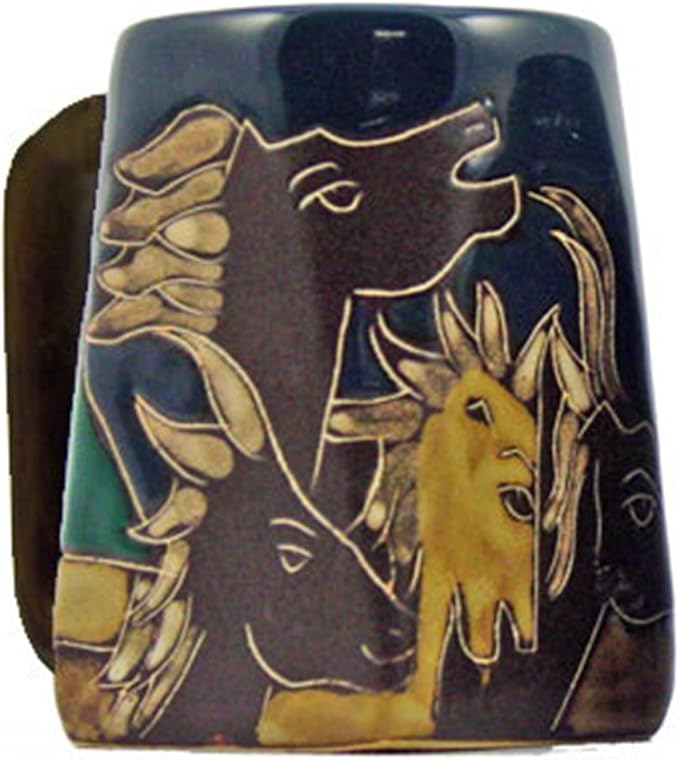 One (1) MARA STONEWARE COLLECTION - 12 Ounce Coffee Cup Collectible Square Bottom Mug - Horse Design